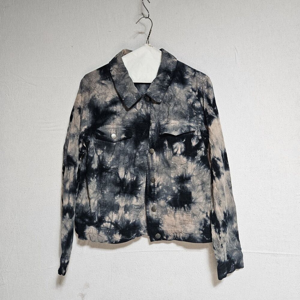 Empyre Corduroy Tie Dye Moto Jacket, Grey‎ &Pink, Womens Medium Streetwear Goth